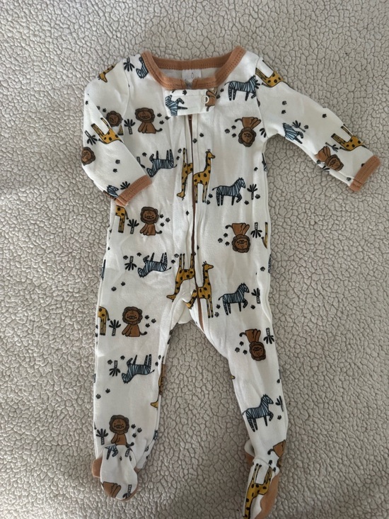 The Peanutshell Other - Cream Safari Print Footed One-Piece with Brown Trim
